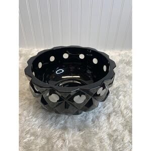 Modern Black Clear Faceted Bowl Heavy Thick Glass 10 x 5"